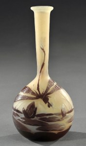 Gallé banjo vase with dragonfly