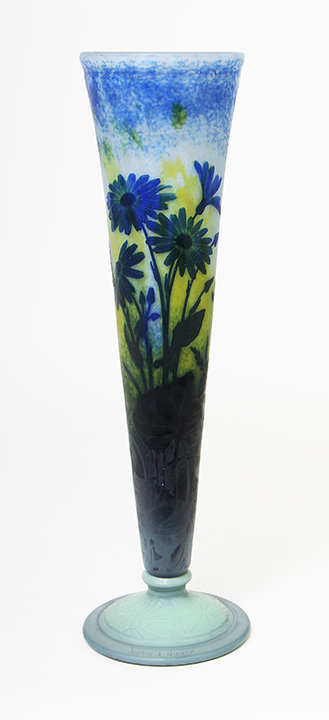 Wonderful Daum Nancy wheel-carved vase with Black-Eyed-Susan flowers