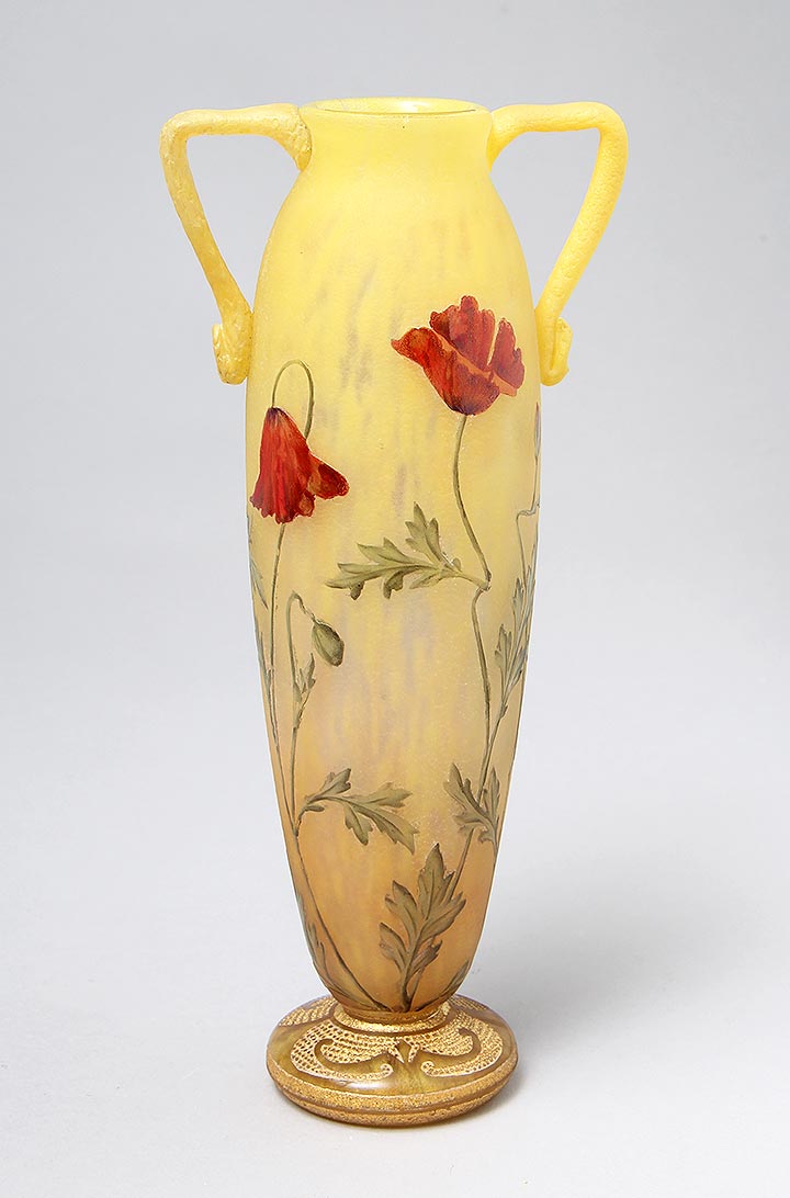 Daum poppy vase with handles