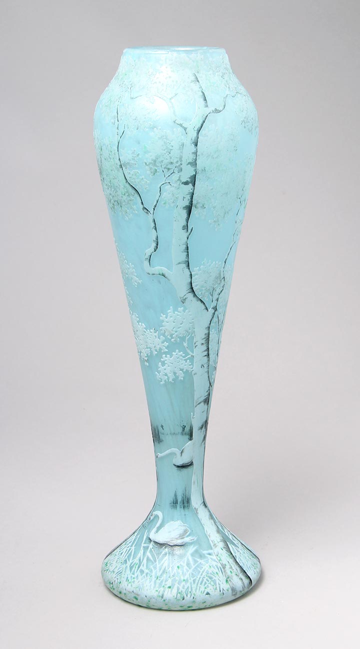 Monumental Daum Nancy Swans vase