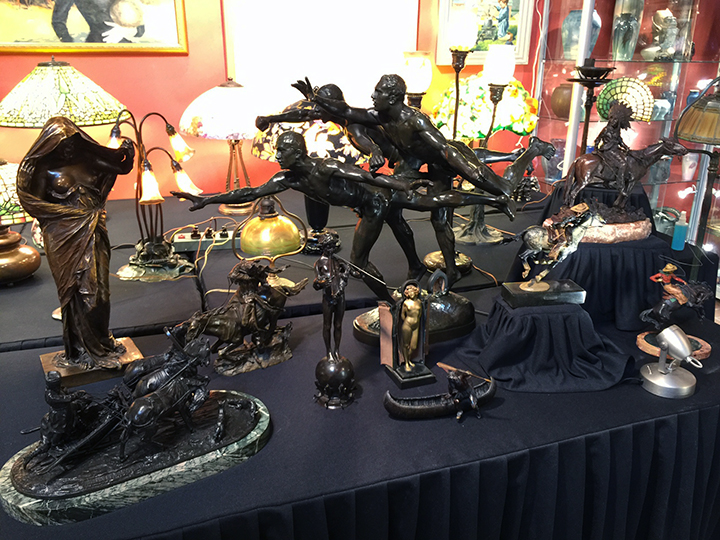 We have a fabulous display of bronzes by Kauba, Barrias and Boucher
