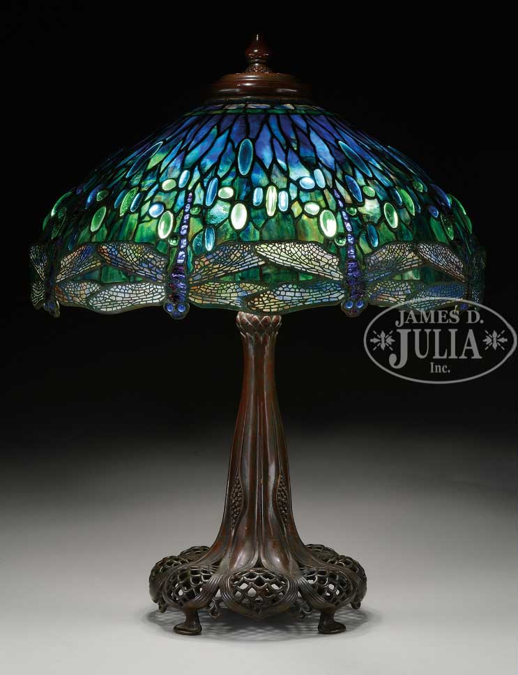 Tiffany Studios 22" diam. Drop Head Dragonfly table lamp, Julia lot #1259